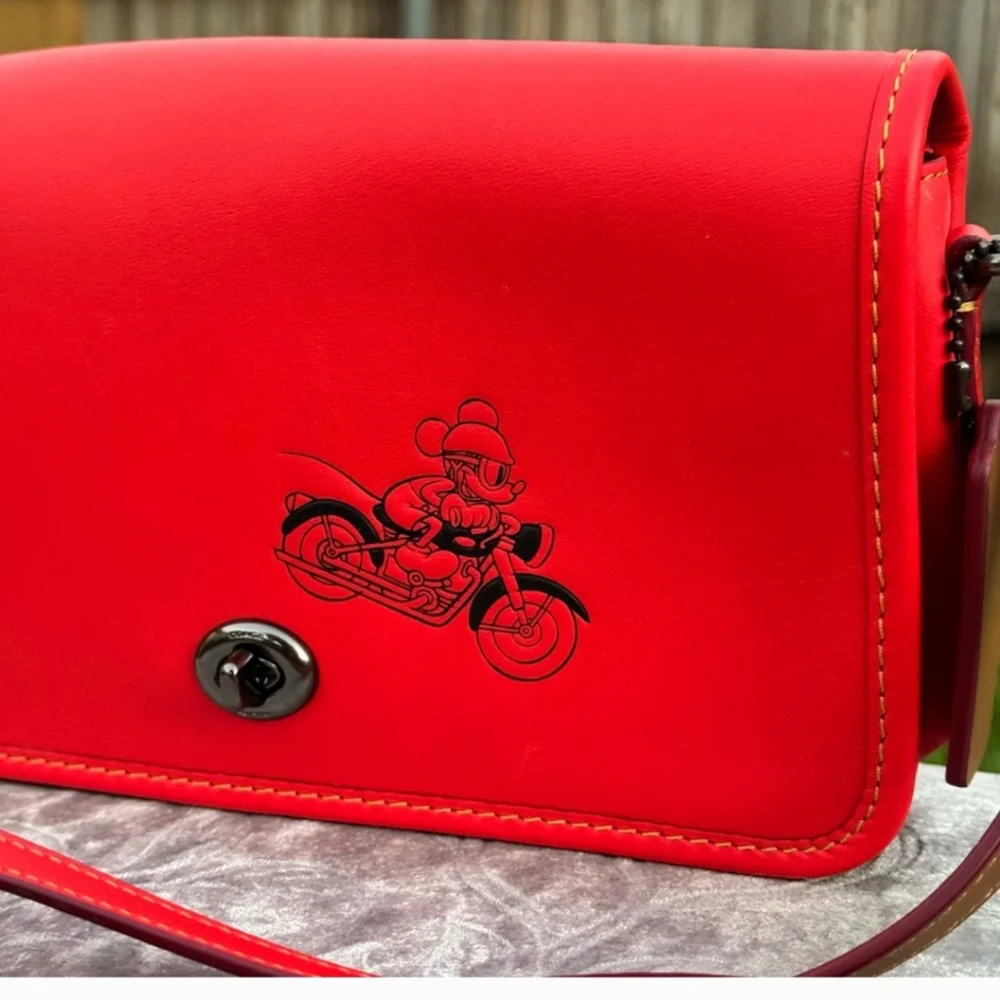 Coach x Disney Red Penny Crossbody with Mickey Mouse black sketched LIKE…